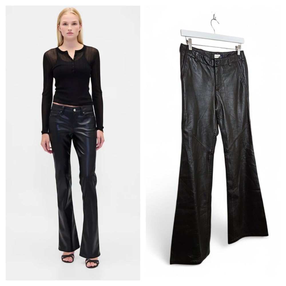 GAP Brown Leather Trousers Low Rise Bootcut Y2K Vintage Size 4